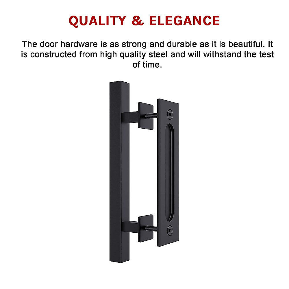 12" Square Pull and Flush Door Handle Set Black Barn Door Hardware V63-831831