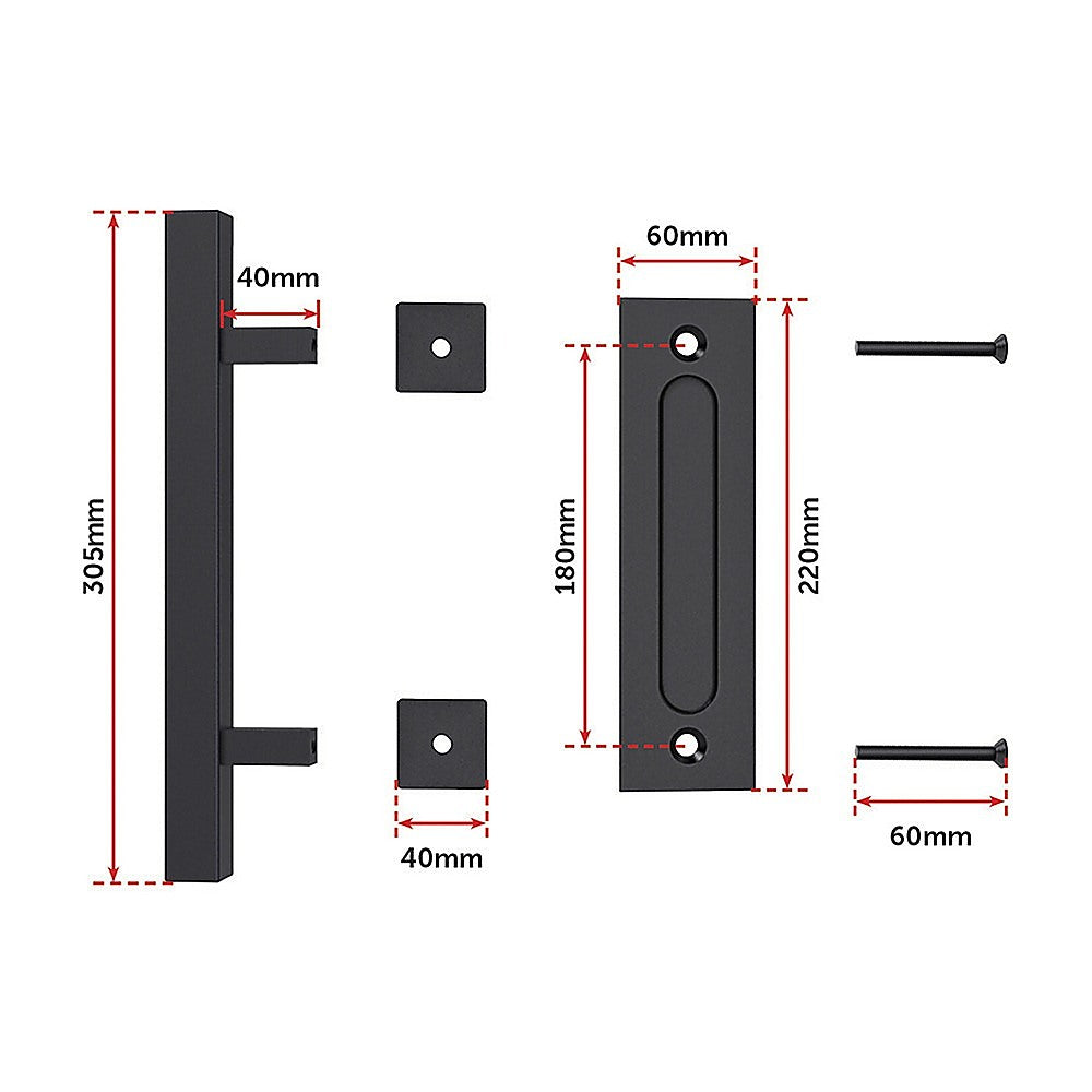 12" Square Pull and Flush Door Handle Set Black Barn Door Hardware V63-831831