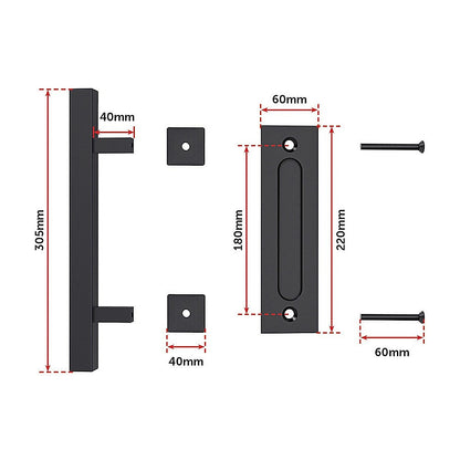 12" Square Pull and Flush Door Handle Set Black Barn Door Hardware V63-831831
