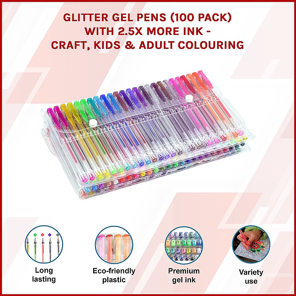 Glitter Gel Pens (100 pack) with 2.5X More Ink - Craft, Kids & Adult Colouring V63-831911