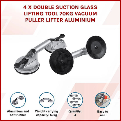 4 x Double Suction Glass Lifting Tool 70kg Vacuum Puller Lifter Aluminium V63-831921