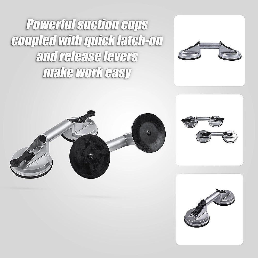 4 x Double Suction Glass Lifting Tool 70kg Vacuum Puller Lifter Aluminium V63-831921