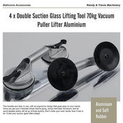 4 x Double Suction Glass Lifting Tool 70kg Vacuum Puller Lifter Aluminium V63-831921