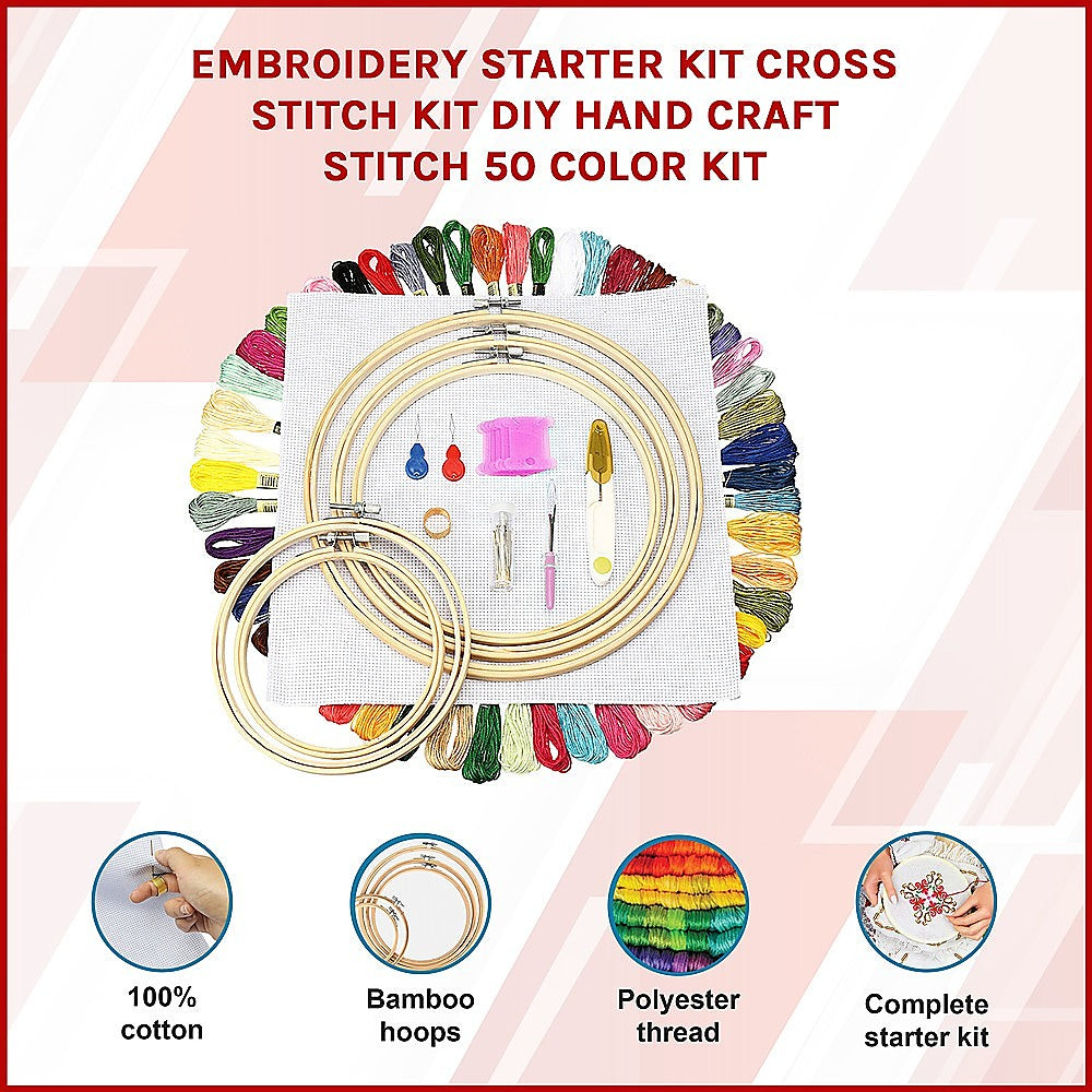 Embroidery Starter Kit Cross Stitch Kit DIY Hand Craft Stitch 50 Colour Kit V63-831951