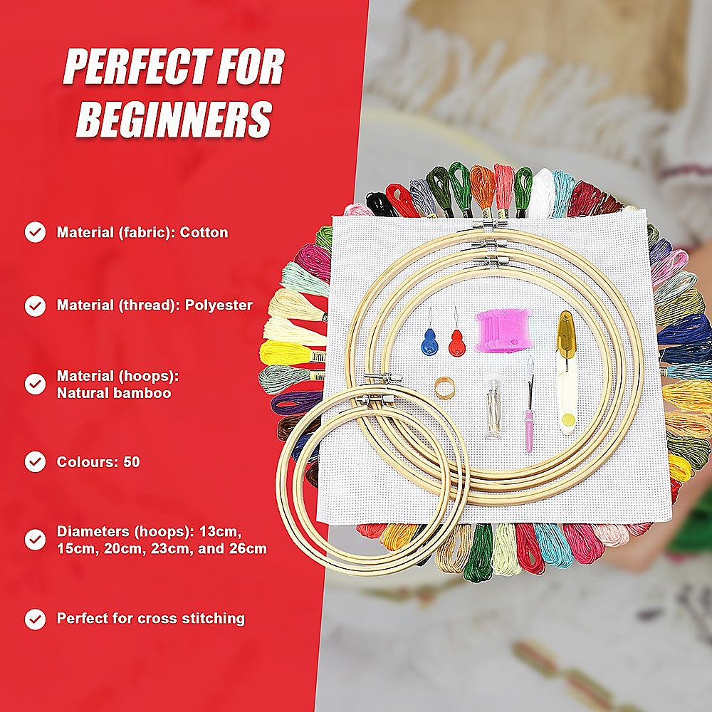 Embroidery Starter Kit Cross Stitch Kit DIY Hand Craft Stitch 50 Colour Kit V63-831951