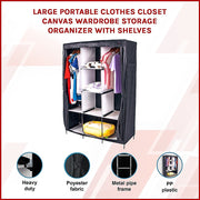 Large Portable Clothes Closet Canvas Wardrobe Storage Organizer with Shelves V63-831971