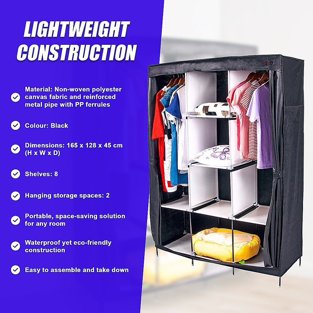 Large Portable Clothes Closet Canvas Wardrobe Storage Organizer with Shelves V63-831971
