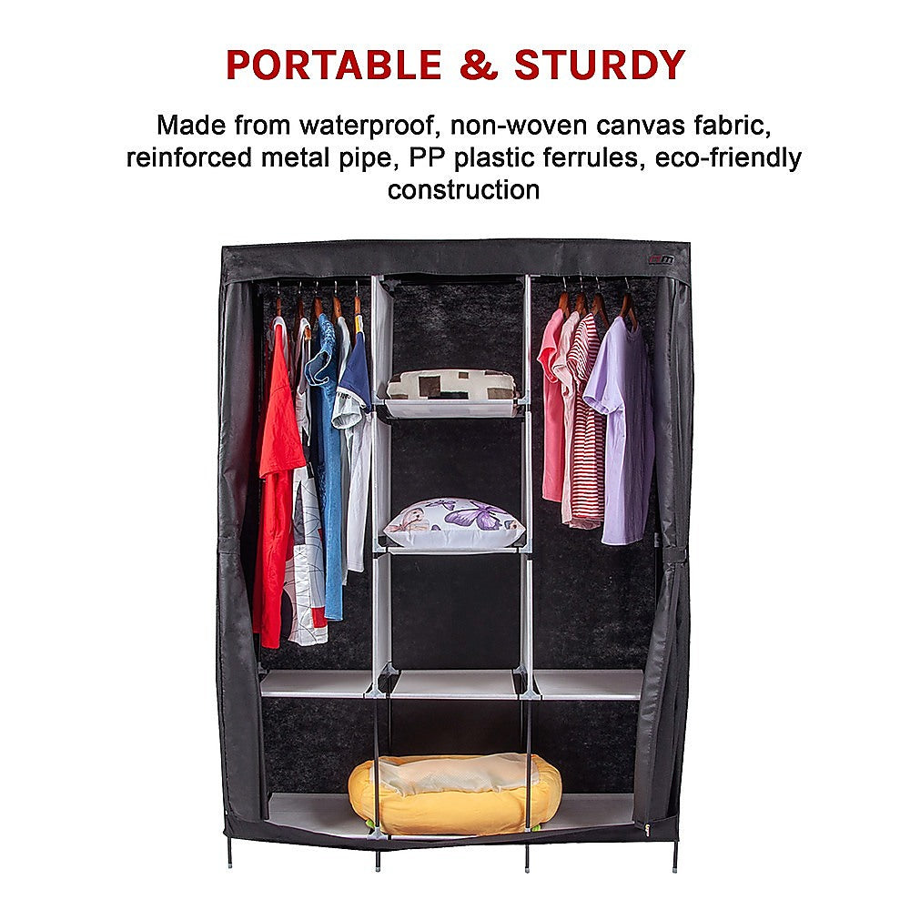 Large Portable Clothes Closet Canvas Wardrobe Storage Organizer with Shelves V63-831971