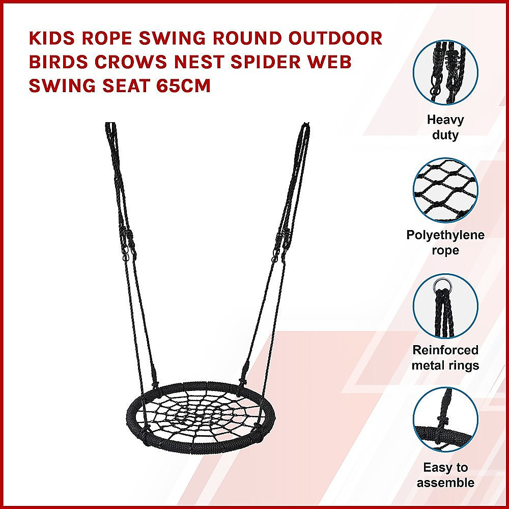 Kids Rope Swing Round Outdoor Birds Crows Nest Spider Web Swing Seat 65cm V63-832041