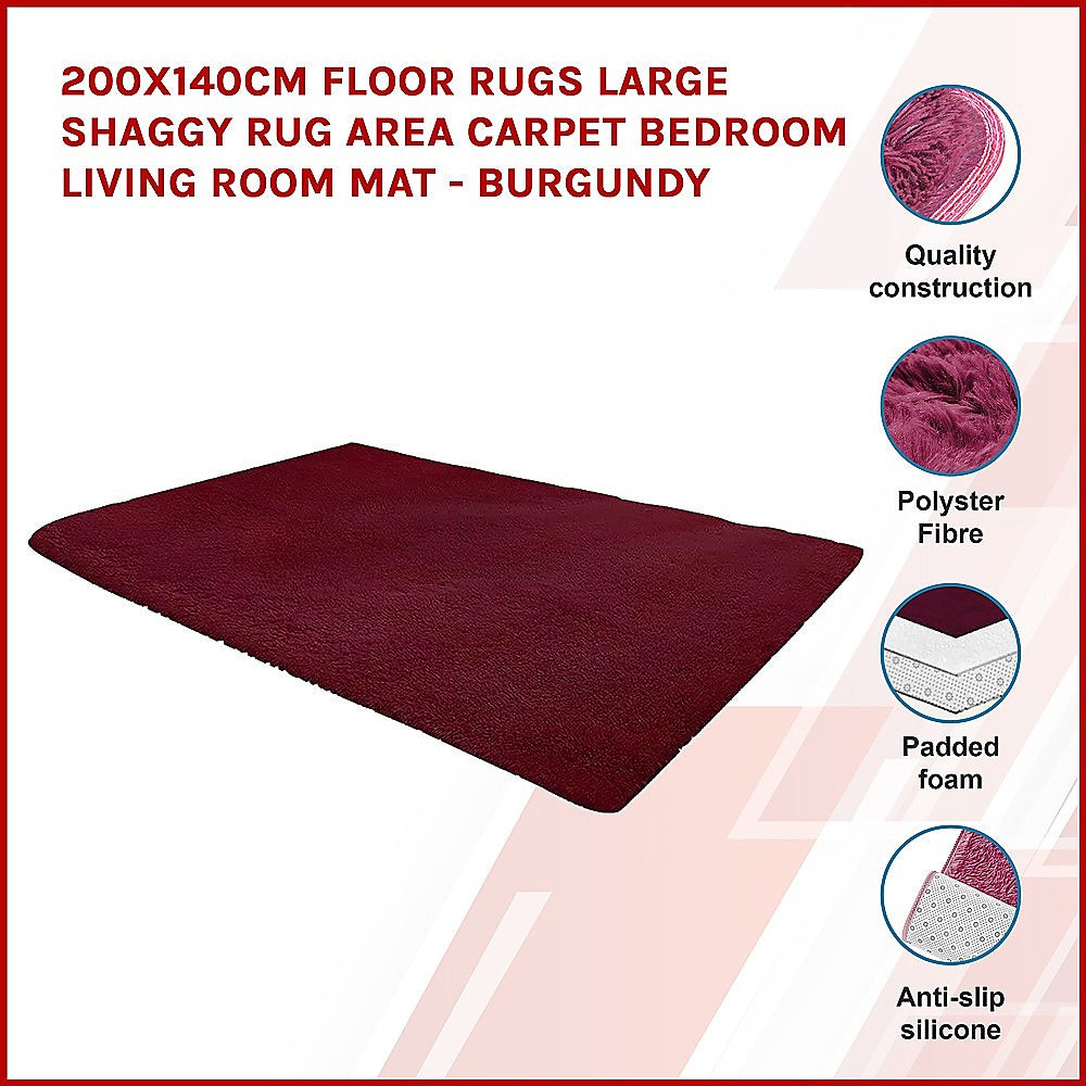 200x140cm Floor Rugs Large Shaggy Rug Area Carpet Bedroom Living Room Mat - Burgundy V63-832081