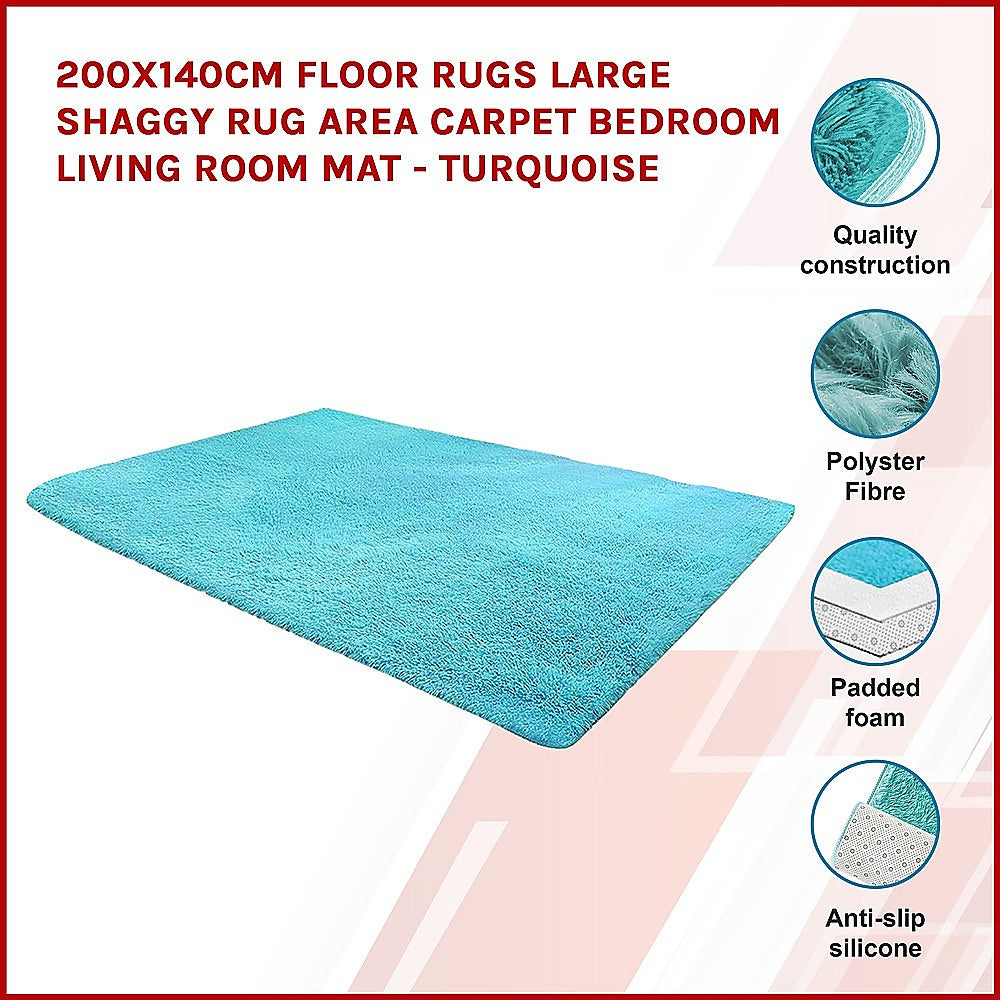 200x140cm Floor Rugs Large Shaggy Rug Area Carpet Bedroom Living Room Mat - Turquoise V63-832111