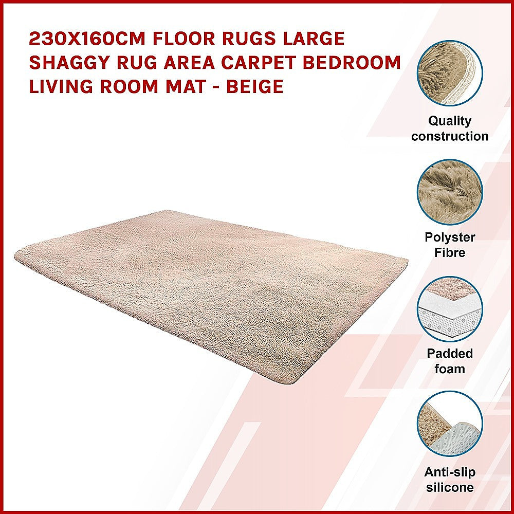 230x160cm Floor Rugs Large Shaggy Rug Area Carpet Bedroom Living Room Mat - Beige V63-832151