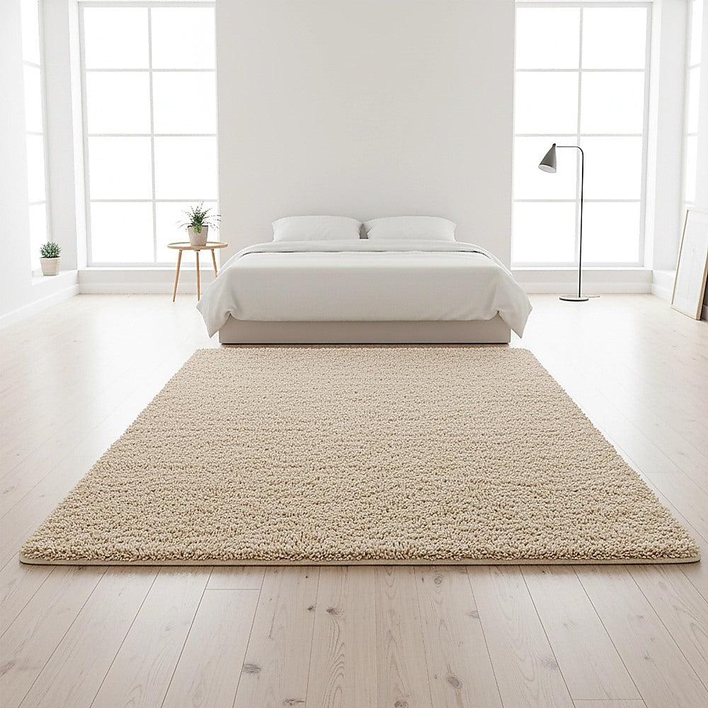 230x160cm Floor Rugs Large Shaggy Rug Area Carpet Bedroom Living Room Mat - Beige V63-832151