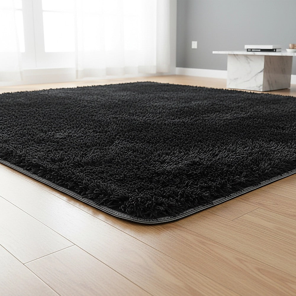 200x140cm Floor Rugs Large Shaggy Rug Area Carpet Bedroom Living Room Mat - Black V63-832171