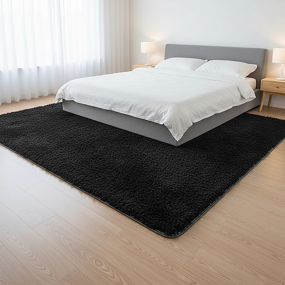 230x160cm Floor Rugs Large Shaggy Rug Area Carpet Bedroom Living Room Mat - Black V63-832181