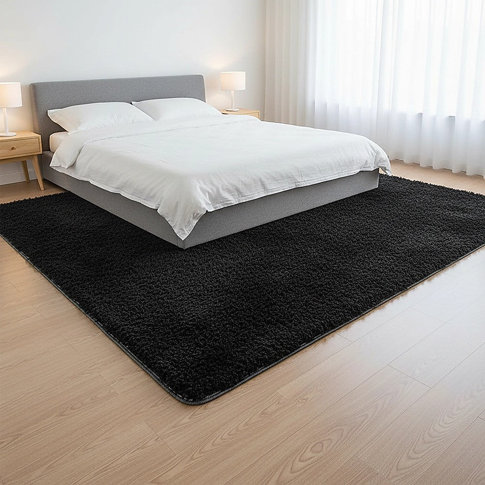230x200cm Floor Rugs Large Shaggy Rug Area Carpet Bedroom Living Room Mat - Black V63-832191