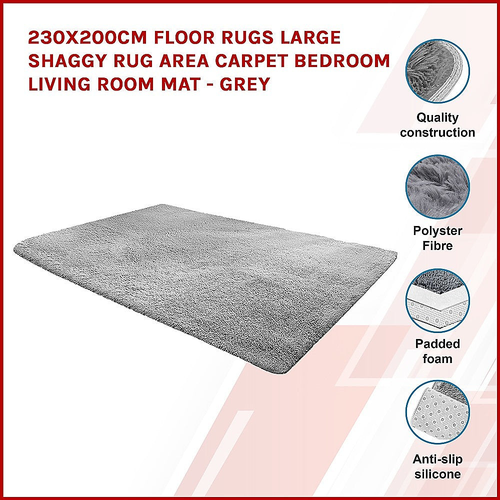 230x200cm Floor Rugs Large Shaggy Rug Area Carpet Bedroom Living Room Mat - Grey V63-832221