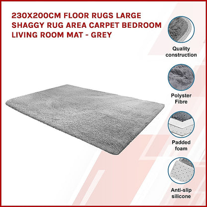 230x200cm Floor Rugs Large Shaggy Rug Area Carpet Bedroom Living Room Mat - Grey V63-832221