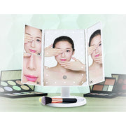 Makeup Mirror With LED Light Standing Mirror Magnifying Tri-Fold Touch V63-832231