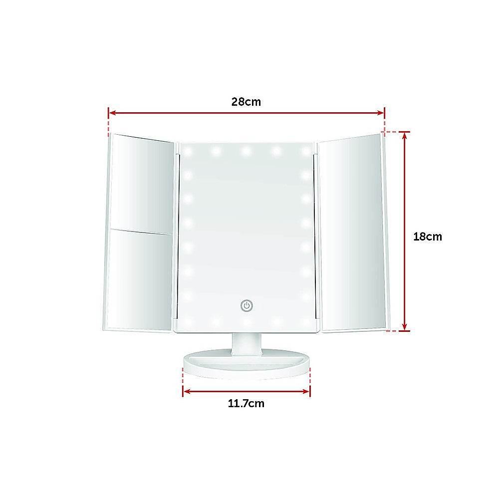 Makeup Mirror With LED Light Standing Mirror Magnifying Tri-Fold Touch V63-832231