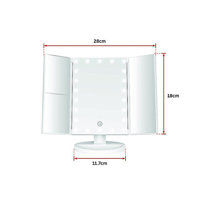 Makeup Mirror With LED Light Standing Mirror Magnifying Tri-Fold Touch V63-832231