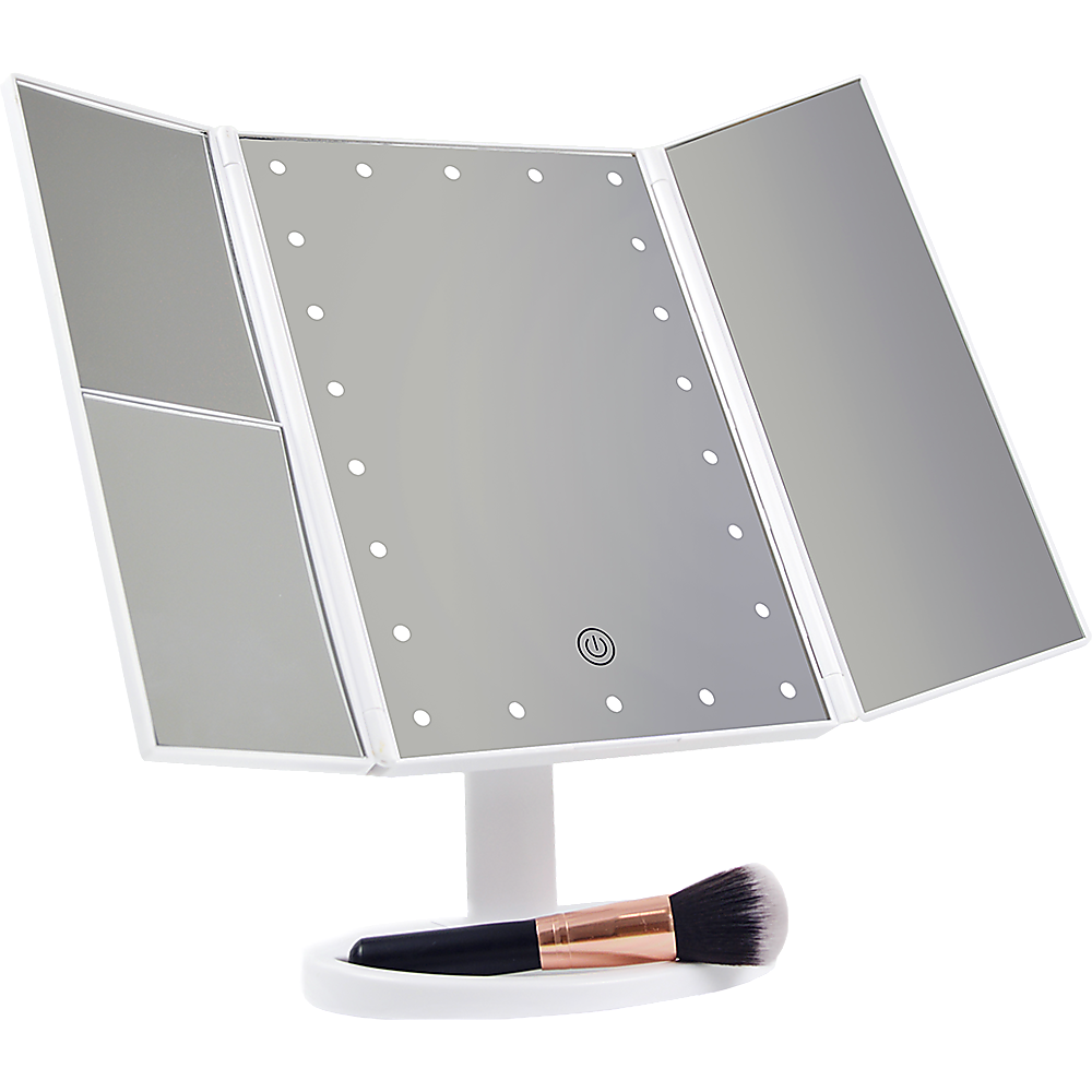 Makeup Mirror With LED Light Standing Mirror Magnifying Tri-Fold Touch V63-832231