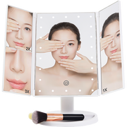Makeup Mirror With LED Light Standing Mirror Magnifying Tri-Fold Touch V63-832231