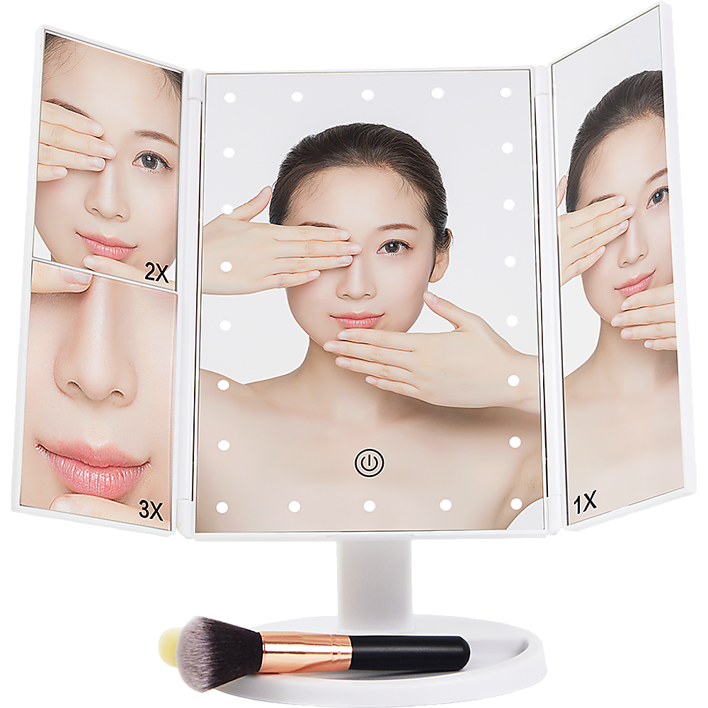 Makeup Mirror With LED Light Standing Mirror Magnifying Tri-Fold Touch V63-832231