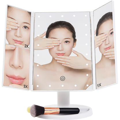 Makeup Mirror With LED Light Standing Mirror Magnifying Tri-Fold Touch V63-832231