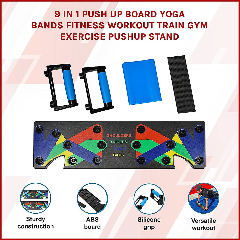 9 in 1 Push Up Board Yoga Bands Fitness Workout Train Gym Exercise Pushup Stand V63-832261
