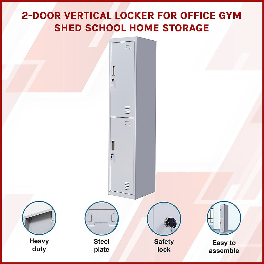 2-Door Vertical Locker for Office Gym Shed School Home Storage V63-832411