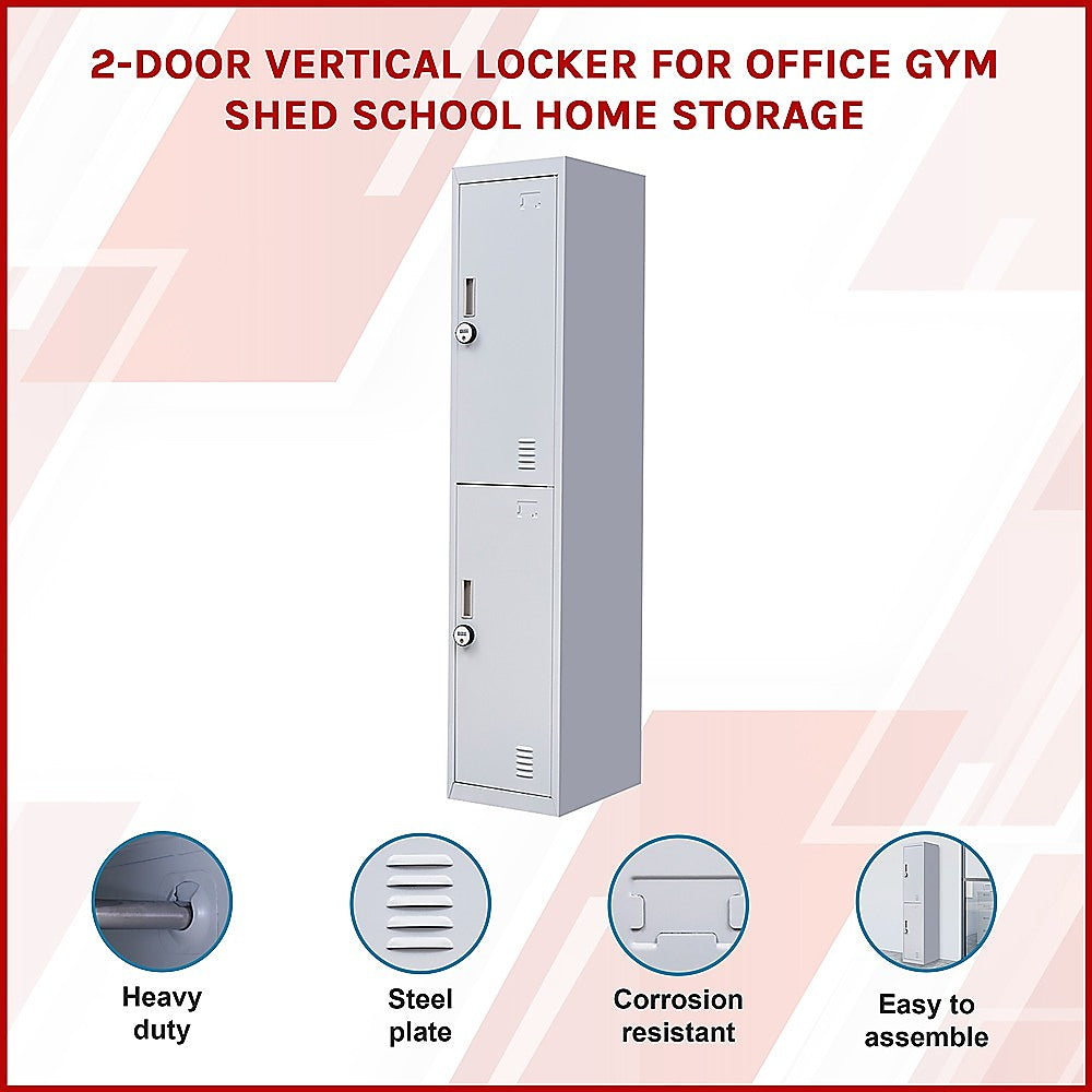 2-Door Vertical Locker for Office Gym Shed School Home Storage V63-832441