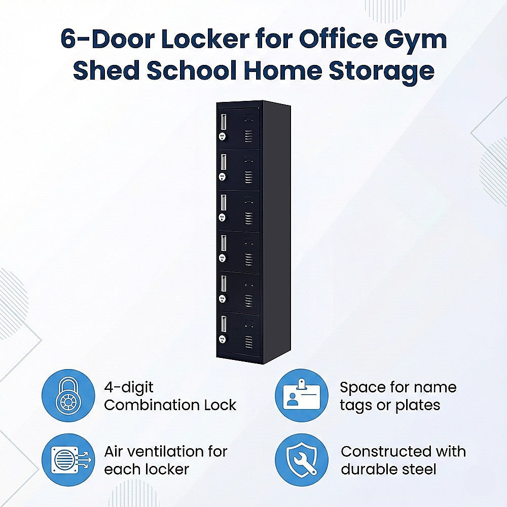 6-Door Locker for Office Gym Shed School Home Storage V63-832751