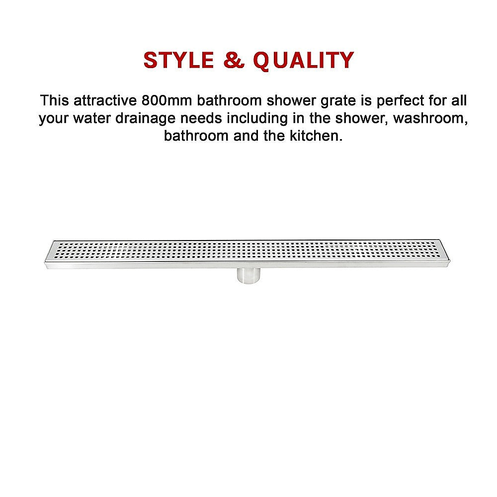 800mm Bathroom Shower Stainless Steel Grate Drain w/Centre outlet Floor Waste V63-832801