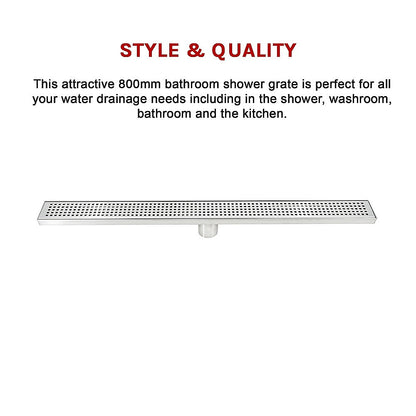 800mm Bathroom Shower Stainless Steel Grate Drain w/Centre outlet Floor Waste V63-832801