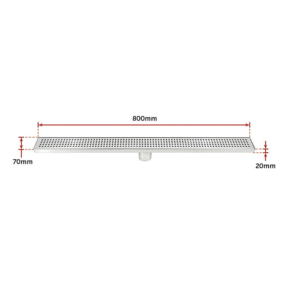 800mm Bathroom Shower Stainless Steel Grate Drain w/Centre outlet Floor Waste V63-832801