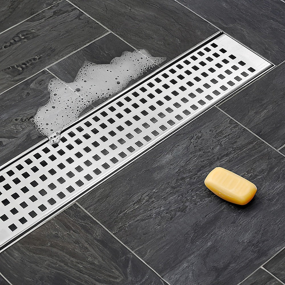 900mm Bathroom Shower Stainless Steel Grate Drain w/Centre outlet Floor Waste Square Pattern V63-832811