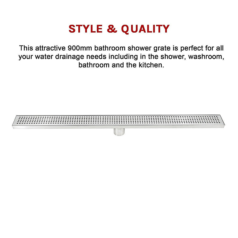900mm Bathroom Shower Stainless Steel Grate Drain w/Centre outlet Floor Waste Square Pattern V63-832811