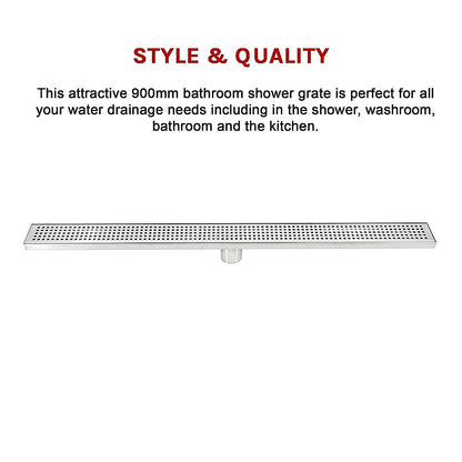 900mm Bathroom Shower Stainless Steel Grate Drain w/Centre outlet Floor Waste Square Pattern V63-832811