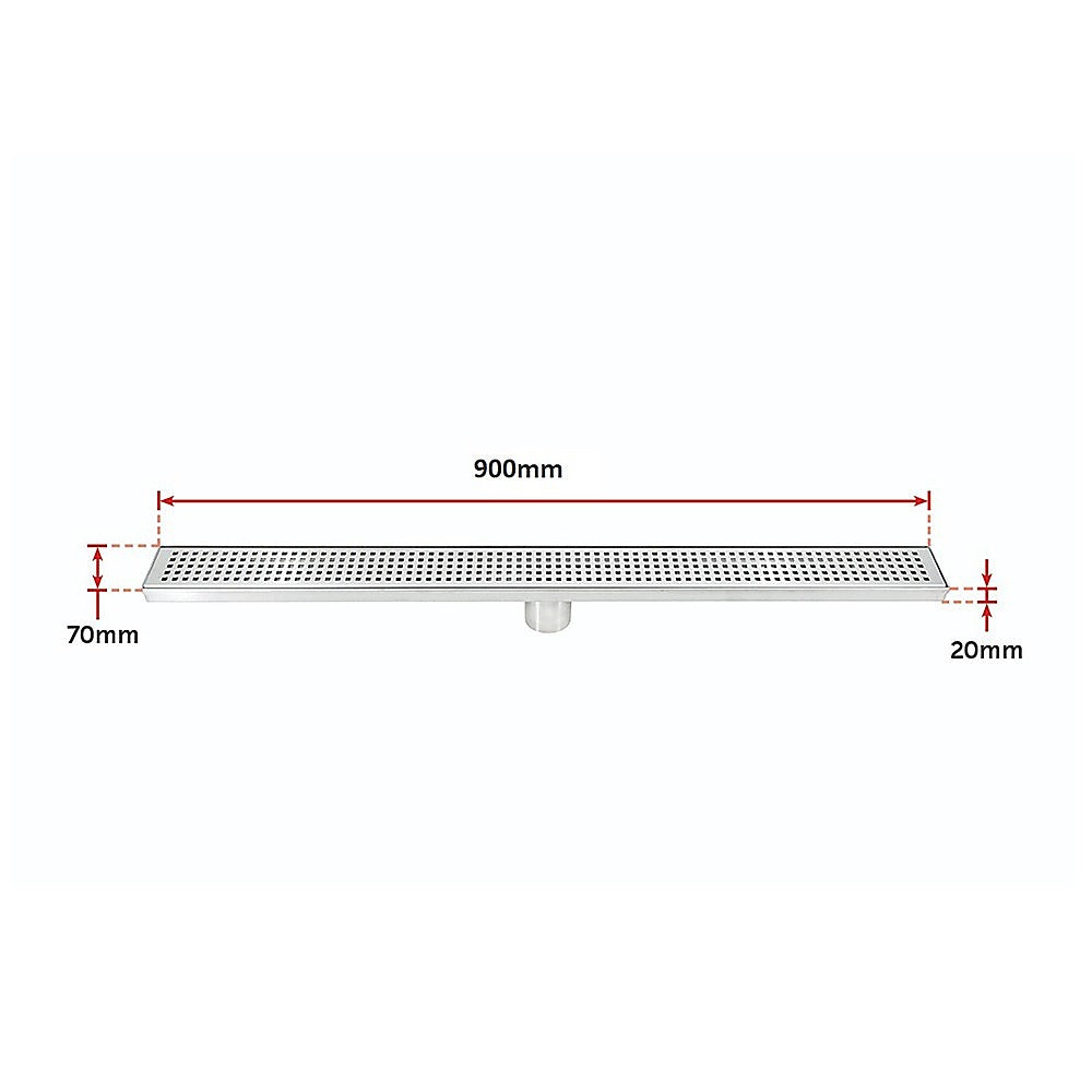 900mm Bathroom Shower Stainless Steel Grate Drain w/Centre outlet Floor Waste Square Pattern V63-832811