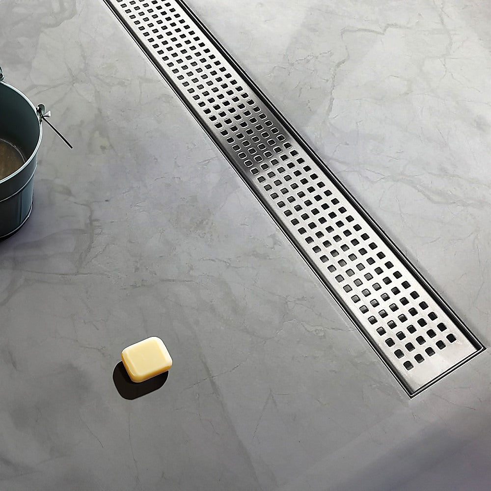 1000mm Bathroom Shower Stainless Steel Grate Drain w/Centre outlet Floor Waste Square Pattern V63-832821