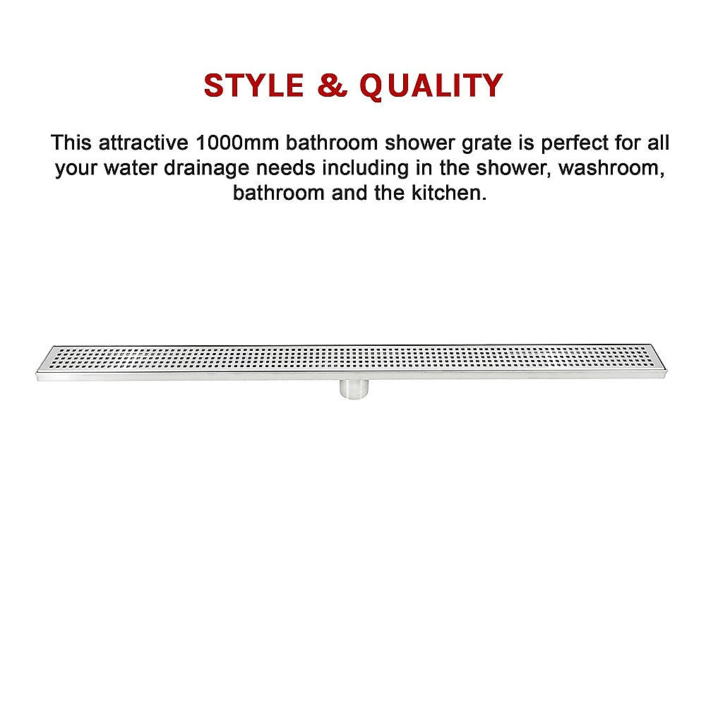 1000mm Bathroom Shower Stainless Steel Grate Drain w/Centre outlet Floor Waste Square Pattern V63-832821