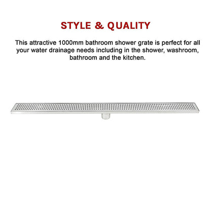 1000mm Bathroom Shower Stainless Steel Grate Drain w/Centre outlet Floor Waste Square Pattern V63-832821