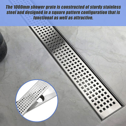 1000mm Bathroom Shower Stainless Steel Grate Drain w/Centre outlet Floor Waste Square Pattern V63-832821