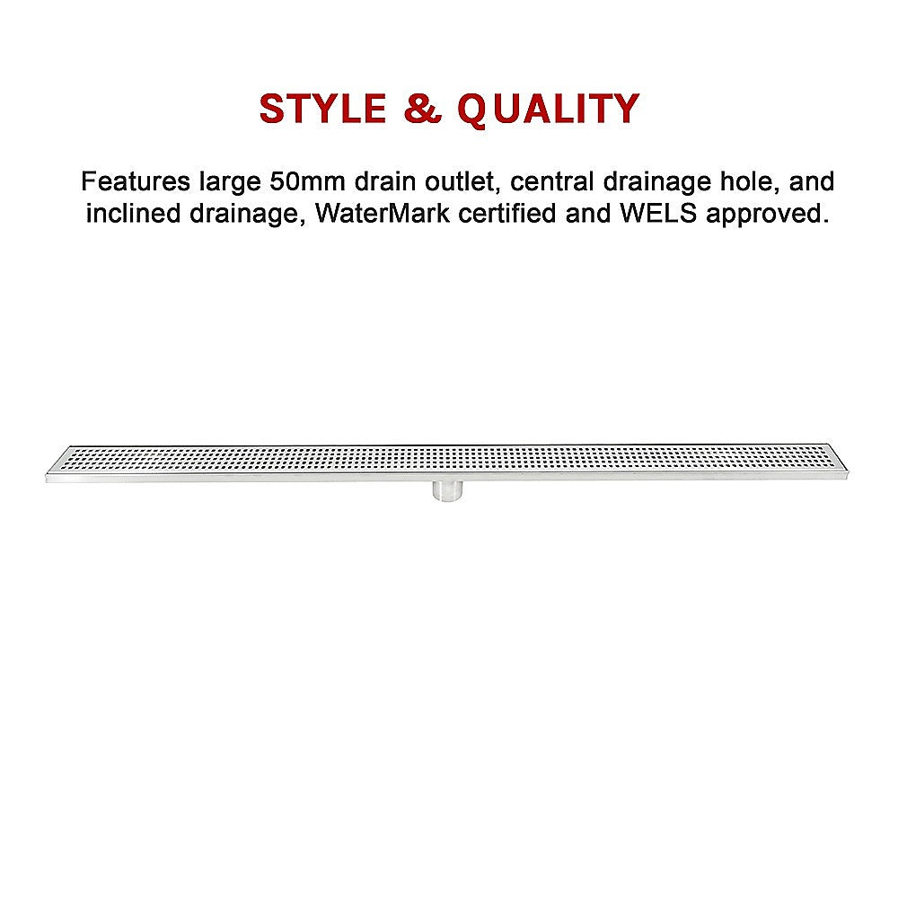 1200mm Bathroom Shower Stainless Steel Grate Drain w/Centre outlet Floor Waste Square Pattern V63-832831