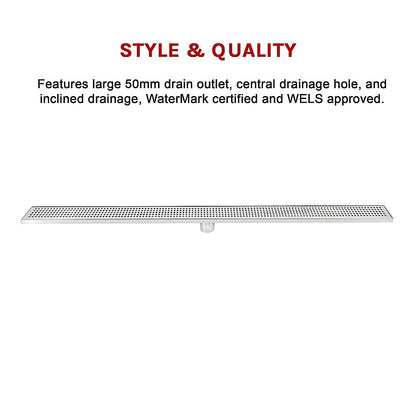 1200mm Bathroom Shower Stainless Steel Grate Drain w/Centre outlet Floor Waste Square Pattern V63-832831