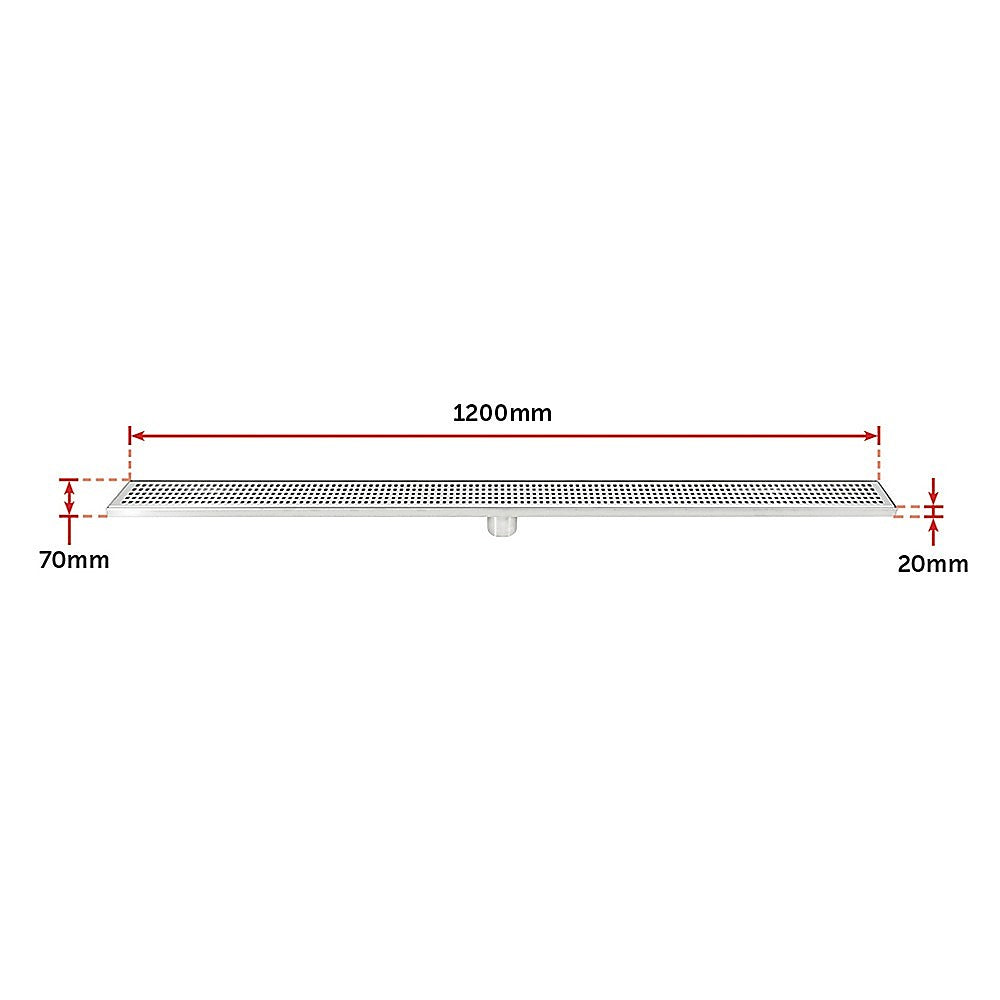 1200mm Bathroom Shower Stainless Steel Grate Drain w/Centre outlet Floor Waste Square Pattern V63-832831