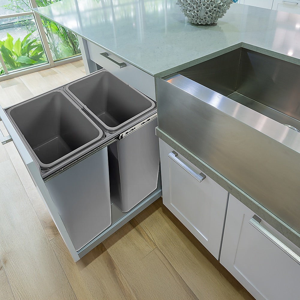 2x 15L Pull Out Trash Bin Dual Kitchen Garbage Waste Basket Cabinet Bin V63-832841