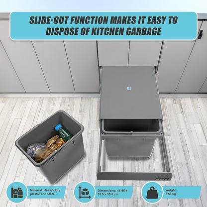 2x 15L Pull Out Trash Bin Dual Kitchen Garbage Waste Basket Cabinet Bin V63-832841