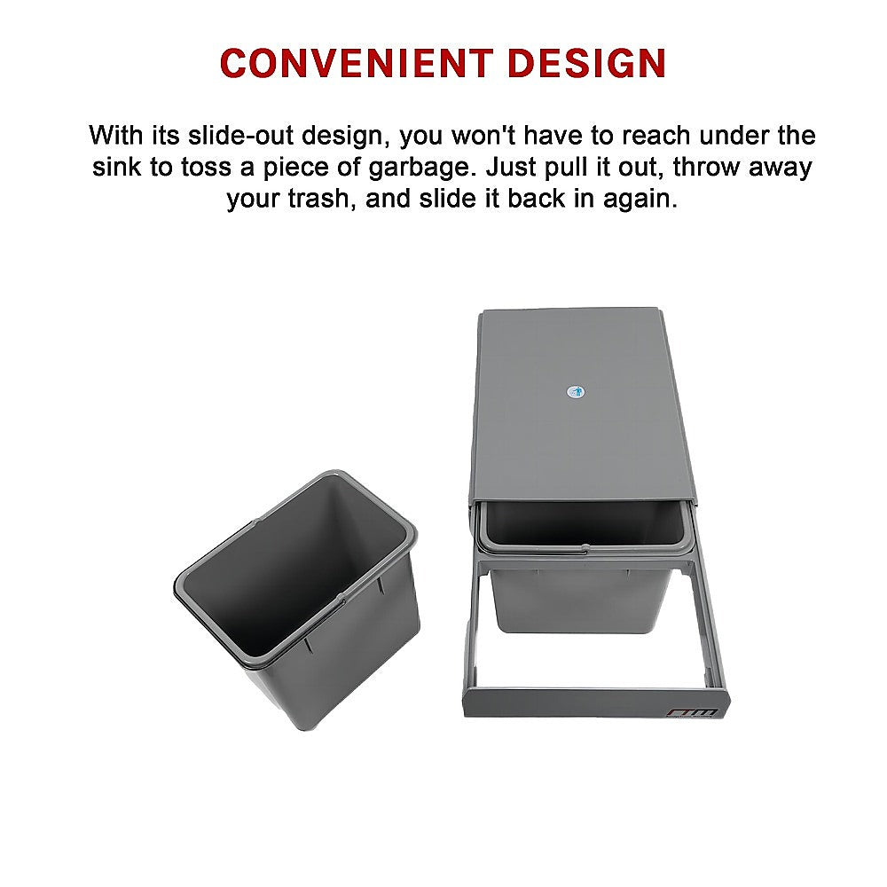 2x 15L Pull Out Trash Bin Dual Kitchen Garbage Waste Basket Cabinet Bin V63-832841